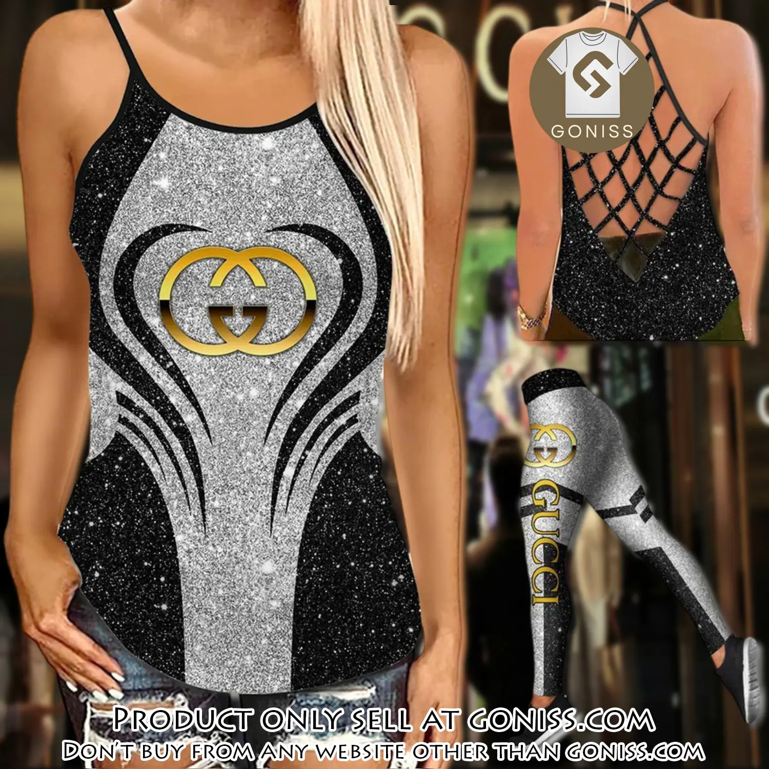 Gucci tank top leggings set luxury brand for women yoga gym qcf gn0445951